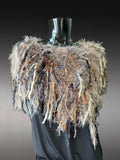 Boho chic Fur Taupe poncholette, Fringed shoulder wrap with faux fur, luxury fur knit capulet,