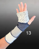 Fabric knit upcycled arm warmers, wrist cuffs, fabric fingerless gloves, upcycled sweater sleeves, Katwise arm warmers, fingerless mittens