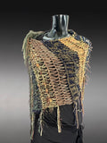 Knit boho poncho, knit wrap pull-over, moss green navy shoulder wrap, indie clothing