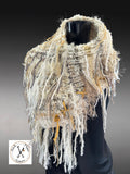 Luxe boho Art Yarn Cowl, Hand-Knit Statement Neck Warmer, Textured Cream Elfin neck warmer