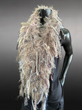 Knit Fur Taupe poncholette, Fringed shoulder wrap with faux fur, luxury fur knit capulet,