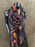 Lightweight navy rust purple fabric plus art yarn Scarf, Shreds Fringie yarn scarf, funky eco-friendly clothing