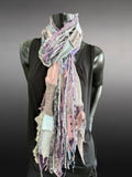 Shreds Fringie Scarf, boho style scarf, gray lavendar scarf