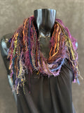 Art yarn scarf, Fringie in rainbow Jewel tones, Fringe Scarf, Stevie nicks style, boho chic, funky scarf, hippie fashion