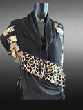 Freeform avant garde black pull/over poncho, designer crop sweatshirt