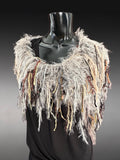 Boho chic Fur Taupe poncholette, Fringed shoulder wrap with faux fur, luxury fur knit capulet,