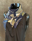 Upcycled couture neck cowl scarf in navy olive jean boho hippie eco-friendly scarves, fabric neckwarmer