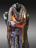Bohemian and Avant garde blue brown orange couture eco friendly Scarf, bohemian style scarves, upcycled fashion