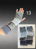 Fabric knit upcycled arm warmers, wrist cuffs, fabric fingerless gloves, upcycled sweater sleeves, arm warmers, Glovies - fingerless mittens