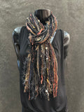 Rustic bohemian style long scarf in black blush neutrals, biker scarf, cowgirl fashion indie accessories