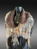 Luxury fur poncholette with clasp, couture avant garde fashion, game of thrones collar