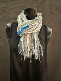 Petite Fringie Yarn Scarf, gray aqua teal white boho style short Scarf