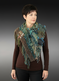 Woven saori style boho or viking style poncholette with art yarns, Green brown Woven Cowl, nature inspired clothing