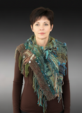 Woven saori style boho or viking style poncholette with art yarns, Green brown Woven Cowl, nature inspired clothing