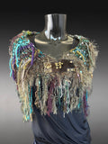 Avant garde merino Cowl with fringe and clasp, boho style accessories