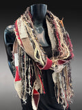 Shreds Eco-friendly beige black red Scarf, street style scarf, boho chic scarf