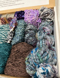 Knitting art yarn bundle, 1.5 lbs, fiber pack, weaving yarns, bulk teal purple yarn gift box