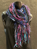 Boho Indie style art scarf in jewel tones and Blue purple aqua