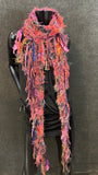 Lightweight knit pink purple green bohemian scarf,  triangle -shape Scarf, ribbon knit scarf