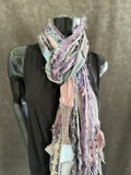 Shreds Fringie Scarf, boho style scarf, gray lavendar scarf