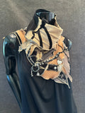 Avant-Garde Upcycled Textile Collar Scarf, Neckpiece in Black & Beige Tones