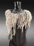 Boho chic Fur Taupe poncholette, Fringed shoulder wrap with faux fur, luxury fur knit capulet,