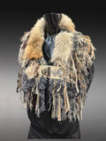 Luxury coyote fur collar poncholette with clasp,  avant garde fashion, game of thrones collar