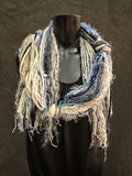 Bohemian style fashion scarf in blue jean tones, luxury art scarves