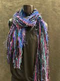 Boho Indie style art scarf in jewel tones and Blue purple aqua