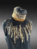 Artisan knit fur turtleneck scarf, Textured Boho Knit Neck Warmer with Statement Fringe