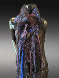 Artisan Fiber Art Scarf – Handcrafted Textured Statement Scarf in Midnight Blue, Purple & Black – Wearable Textile Art