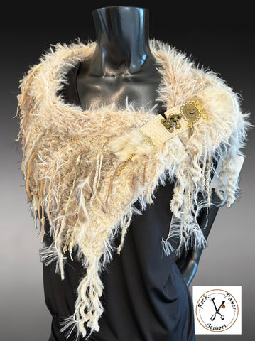 Luxury avant garde fur cowl with charms, Indie capulet, cosplay bride, bohemian shoulder wrap