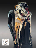 Couture One-of-a-Kind Sculptural Wearable Art Scarf in Mustard Black Beige | Handmade Fiber Art chunky cowl scarf