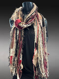 Shreds Eco-friendly beige black red Scarf, street style scarf, boho chic scarf