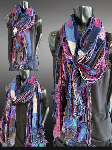 Shreds Fringie Scarf, street style scarf, purple blue scarf