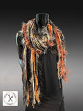 Boho style long scarf in black rust neutrals, biker scarf, cowgirl fashion indie accessories