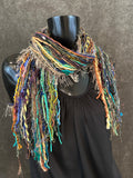 Mardi Gras fringie yarn scarf, vibrant color fringe scarf, boho style