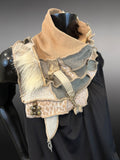 Upcycled couture unisex beige khaki neck cowl, boho neckwarmer, eco-friendly fashion