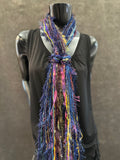 Eclectic bohemian style scarf in purple navy jewel tone , Fringe Scarf, boho chic, fantasy rainbow scarf, tribal