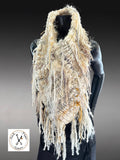 Luxe boho Art Yarn Cowl, Hand-Knit Statement Neck Warmer, Textured Cream Elfin neck warmer
