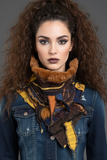 Artisan Fiber Art Scarf – Handcrafted Textured Statement Scarf in Midnight Blue and Golden beige - Wearable Textile Art