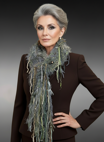 Bohemian style knit olive gray fringe scarf, Indie fashion