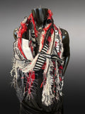 Shreds Fringie Scarf, street style scarf, black red scarf