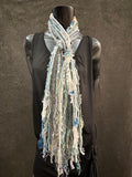 Petite Fringie Yarn Scarf, gray aqua teal white boho style short Scarf