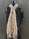 Handmade bohemian fringie petite scarf in ivory beige taupe, Unique gifts