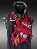 Boho couture fabric scarf, free form scarf, avant garde black red scarf