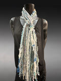 Petite Fringie Yarn Scarf, gray aqua teal white boho style short Scarf