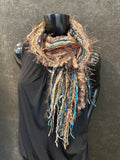 Fringie boho style scarf in aqua tan brown, Bohemian funky scarves, unique gifts