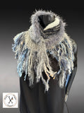 Artisan knit turtleneck scarf, Textured Boho Knit Neck Warmer with Statement Fringe