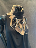 Avant-Garde Upcycled Textile Collar Scarf, Neckpiece in Black & Beige Tones